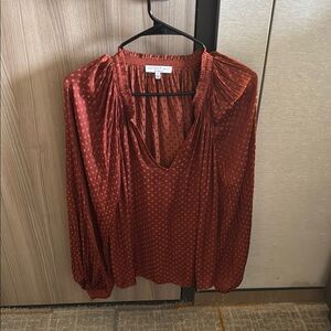 Current Air Red Relaxed Pleated Blouse with Sailor Collar
